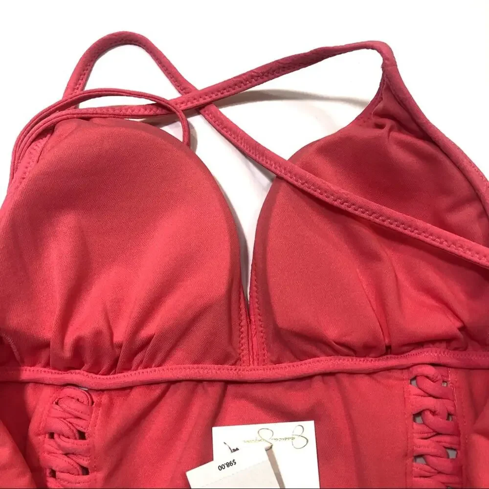 Jessica Simpson V Neck One Piece Swimsuit Pink